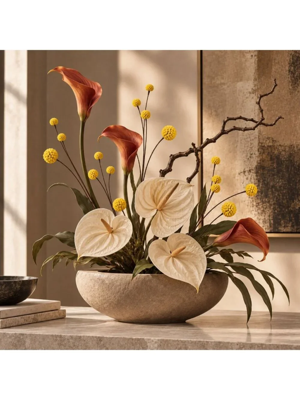 Artificial Yellow Craspedia Billy Ball Stem, 19 Inch 5 Head Faux Flower, Fall We